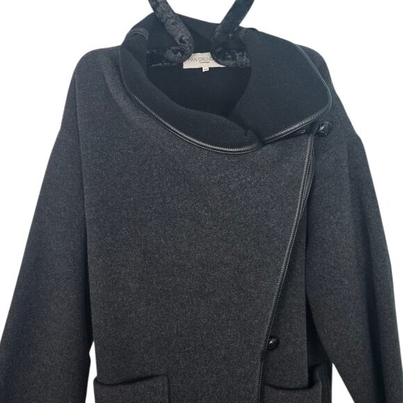 Ivan Grundahl Wool Blend Maxi Coat Asymmetric Button Faux Leather Minimalist - Picture 5 of 13